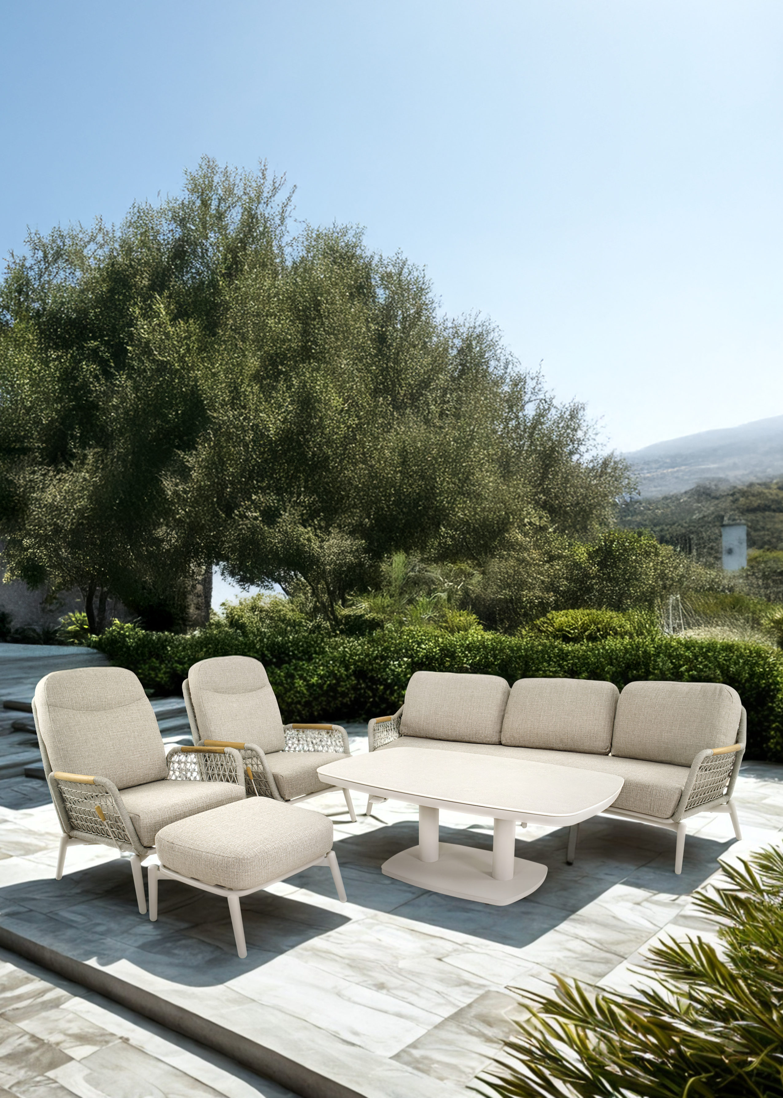 Loungetafel verstelbaar Geneva Crema Deens ovaal 135x83cm